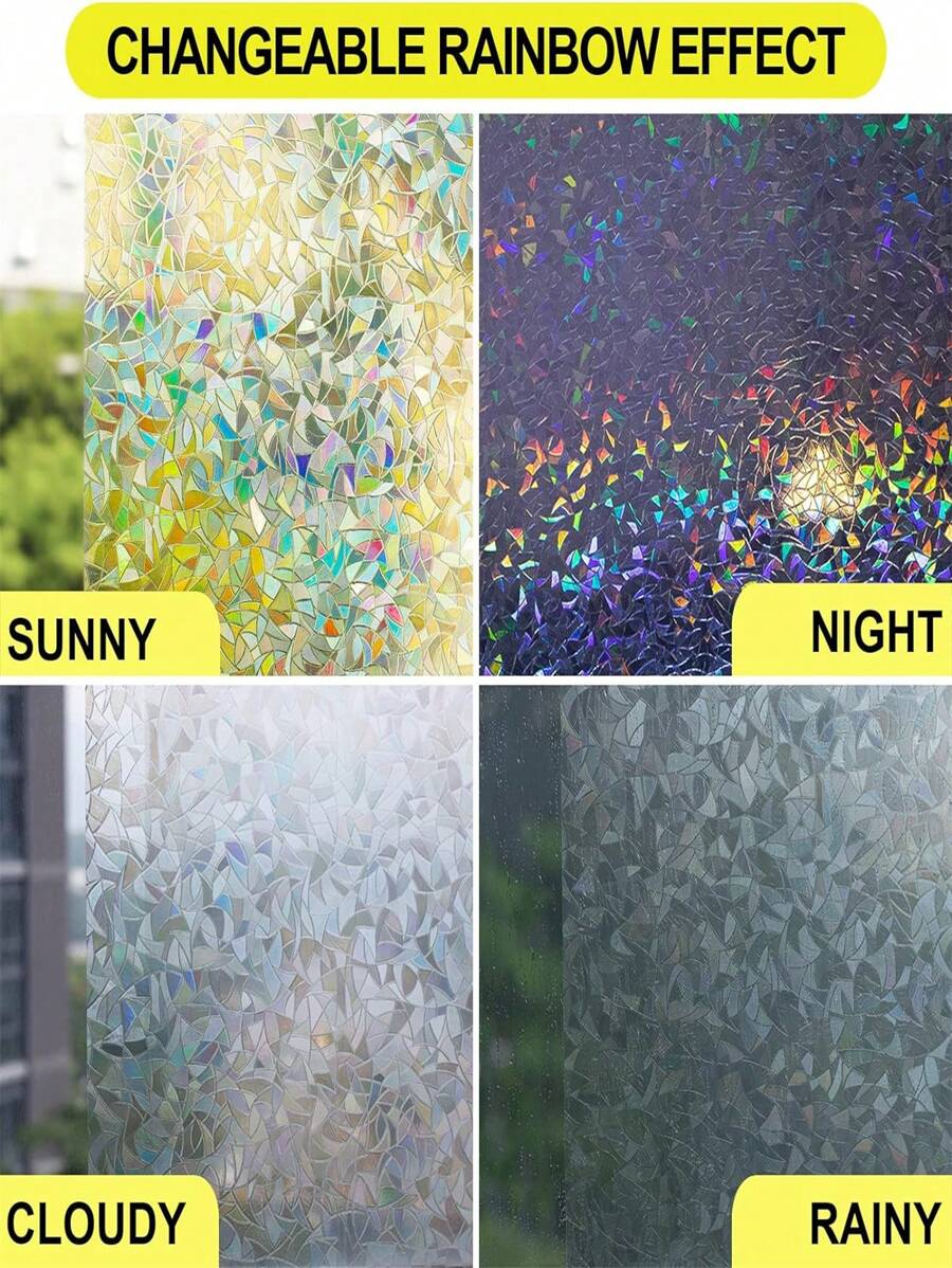 3D 彩虹窗膜隐私,静电染色效果窗贴,可移除无粘性玻璃乙烯基防紫外线热反射装饰窗罩,适用于家庭办公室,贴纸,墙贴花,用于家庭装饰的乙烯基贴花,春季装饰品让您的家焕然一新,节日装饰贴纸礼物生日毕业 - 白色 - 查看 1