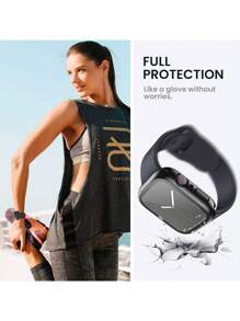 1pc Black 360-Degree Full Coverage Protective Case + Tempered Glass Screen Protector, Waterproof Watch Shell Compatible With Apple Watch 40/41/42/44/45/46/49mm, Compatible With Apple Watch Ultra/SE Series 11/10/9/8/7/6/5/4, Smart Watch Accessory - Black - View 6