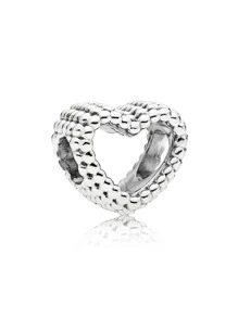 1颗925纯银镂空心形吊坠珠，适合女士手链、手镯DIY饰品制作，精致饰品 - 銀色 - 查看 5