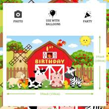 kreatwow 1入農場紅色穀倉生日派對場景布，卡通農場動物1週歲2週歲生日派對拍攝攝影背景，農場主題派對蛋糕桌橫額照片攝影背景布裝飾 - 彩色 - 查看 6