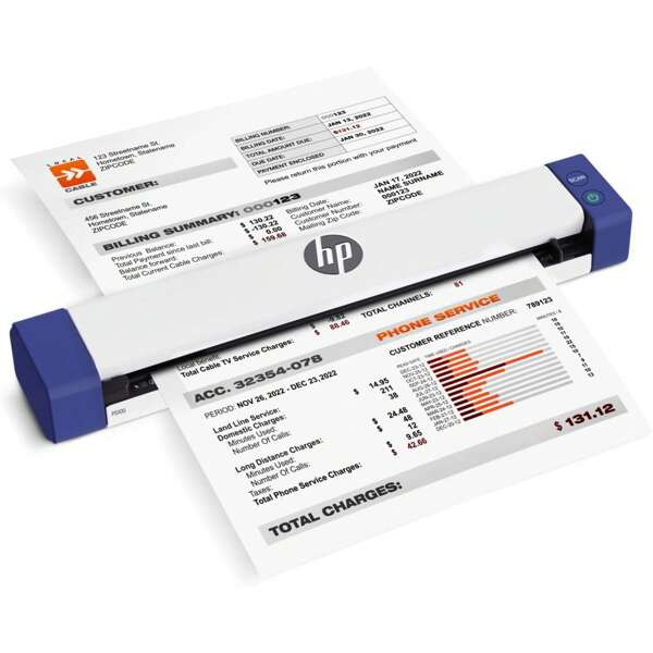 HP Small USB Document Scanner & Photo Scanner, Portable Scanner For 1-Sided Sheetfed Digital Scanning, Model HPPS100, For Home, Office & Business, PC And Mac Compatible, HP WorkScan Software Included