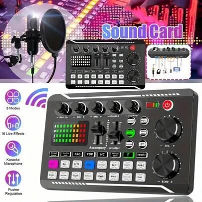 Live Soundkarte und Audiointerface mit DJ-Mixer-Effekten und Stimmverzerrer, Podcast-Produktions-Studioausrüstung, perfekt für Streaming/Podcasting/Gaming (1200mAh Akku)