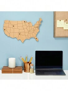 JUVALE Cork Board Map Of The United States With 10 Pins To Mark Travels, Home And Office Wall Decor- Continental USA Cork Board (16 X 10 X 0.3 In) - 棕色 - 查看 1