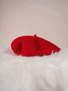 Boina de señora a la moda para otoño e invierno, 1 pieza, para combinar con el vestido, Color sólido, boina para hombre para pareja, sombrero de pintor Vintage - Rojo - Ver 18