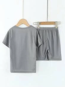 Young Boy 2 Pieces Set Short Sleeve T-Shirt And Shorts Outfit, Boys Athletic Sports Breathable Mesh Clothing