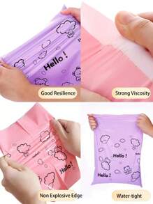 50入組可愛卡通熊郵寄袋帶黏著劑,可用於快遞包裝,防水