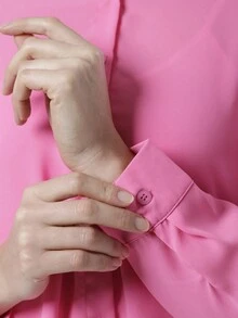 Women's Casual Color Block Button Down Chiffon Blouse Long Sleeve Casual Shirt For Work Office Business - 玫紅色 - 查看 4