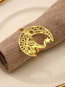 1pc Hollow Out Crescent Moon & Stars Design Napkin Rings, Creative Table Decor For Festivals - Gold - View 2