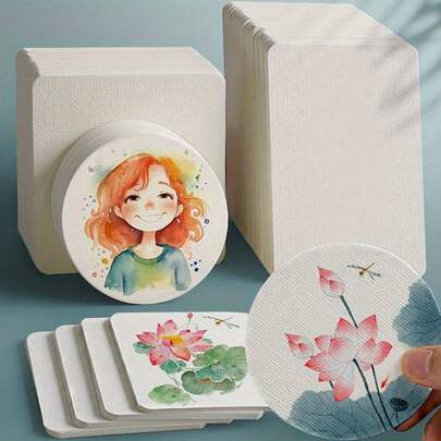 艺术家专用优质水彩纸 - 双面纹理，300gsm 厚，非常适合绘画、明信片和工艺品，方形/圆形，非常适合小型艺术品，艺术纸 | 方形水彩纸 | 厚水彩纸，艺术家纸，返校，学校用品