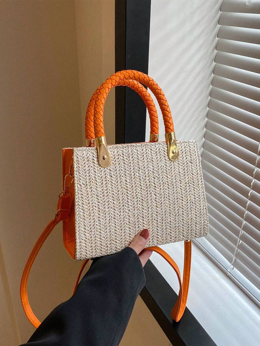 Fashion Korean Version Gentle Handbag 2025 Summer New Versatile Single Shoulder Crossbody Bag Small Square Bag - Orange - View 1