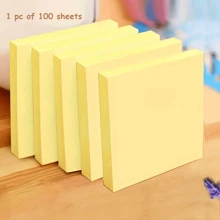 100pcs/Set Yellow Sticky Notes 3x3 Inches, Bright And Light Colors Self-Stick Pads, Easy To Post For Home, Office, Notebook Back To School - Yellow - View 1