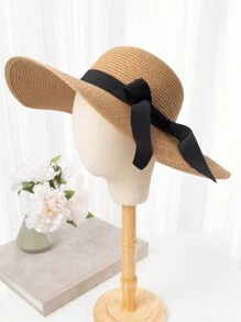 1入組女士簡約風格蝴蝶結寬邊遮陽帽，適合海灘度假 - 彩色 - 查看 10