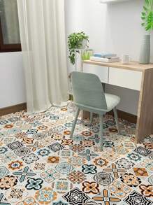 1 Rollo de adhesivo de piso estilo europeo, pegatina de vinilo impermeable con patrón de baldosas para instalar de forma instantánea en la sala de estar, cocina, dormitorio, piso de dormitorio, baldosas autoadhesivas para decoración del hogar