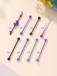 1pc Cute Sweet New Arrivals Purple Industrial Piercing Jewelry 14G Stainless Steel Lotus Heart Wave Industrial Earrings 5A Stone For Women Chain Dangle Industrial Bar Piercing Cartilage Helix Piercing Earrings Industrial Barbell Body Piercing Jewelry - Multicolor - View 8