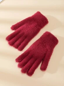 女士毛绒针织手套一双，保暖分指骑行防风保暖内衬，秋冬季 - 分指手套 - 查看 10