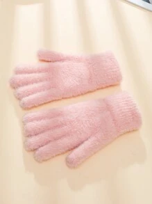 女士毛绒针织手套一双，保暖分指骑行防风保暖内衬，秋冬季 - 分指手套 - 查看 7