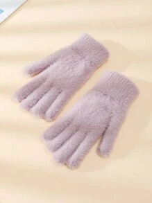 女士毛绒针织手套一双，保暖分指骑行防风保暖内衬，秋冬季 - 分指手套 - 查看 9