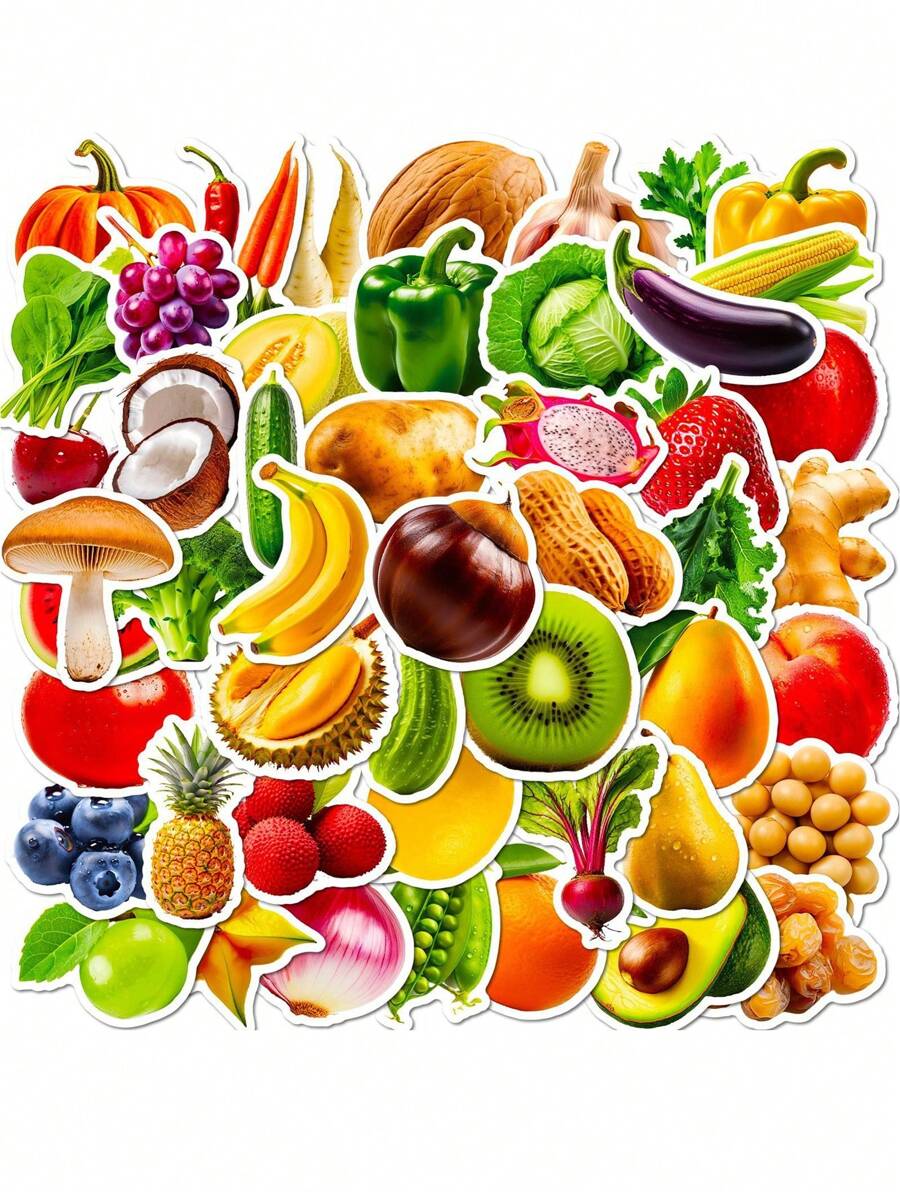 50 Piezas Pegatinas De Frutas Y Verduras Para La Educación De Los Niños, Imágenes De Dibujos Animados