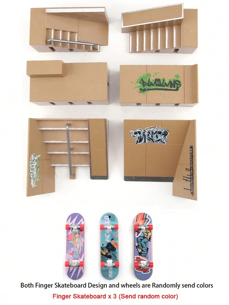 New Arrival 6-In-1 Finger Skatepark Kits Toys Plastic Finger Skateboard With BMX Big Scene DIY Mini Park Finger Skatepark Ramp Track Stairs Venue Combination Indoor Home Toys Finger Sport Items For Adult - Khaki - View 2