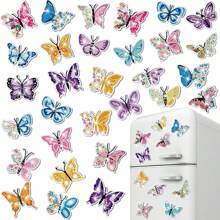 30pcs Summer Diamond Painting Fridge Magnet + Diamond Painting Kit Sticker For Fridge, Car, Metal Surface Decoration With 5d Diamond Art (Butterfly)