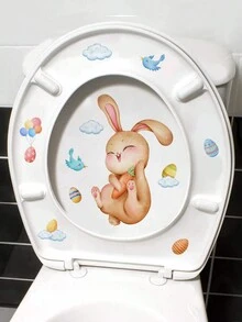 1入組兔子和復活蛋馬桶蓋貼紙,浴室家居裝飾牆貼 - 彩色 - 查看 3