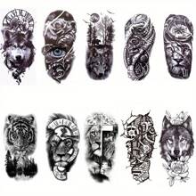 10pcs Realistic Lion & Compass Temporary Tattoo Sticker For Men And Women, Forearm Tattoo - Black - View 2