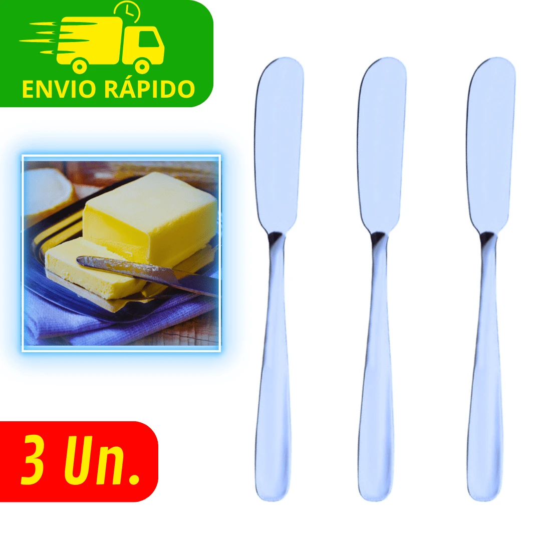 Conjunto 3 Facas Espátulas Sem Serra Para Manteiga Espátulas De Inox Premium Geleia - Prata - Visão 1