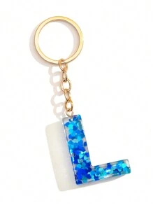 1個女士藍色黏合劑心型亮片可愛字母鑰匙扣,送給朋友的絕佳禮物 - 寶藍色 - 查看 30