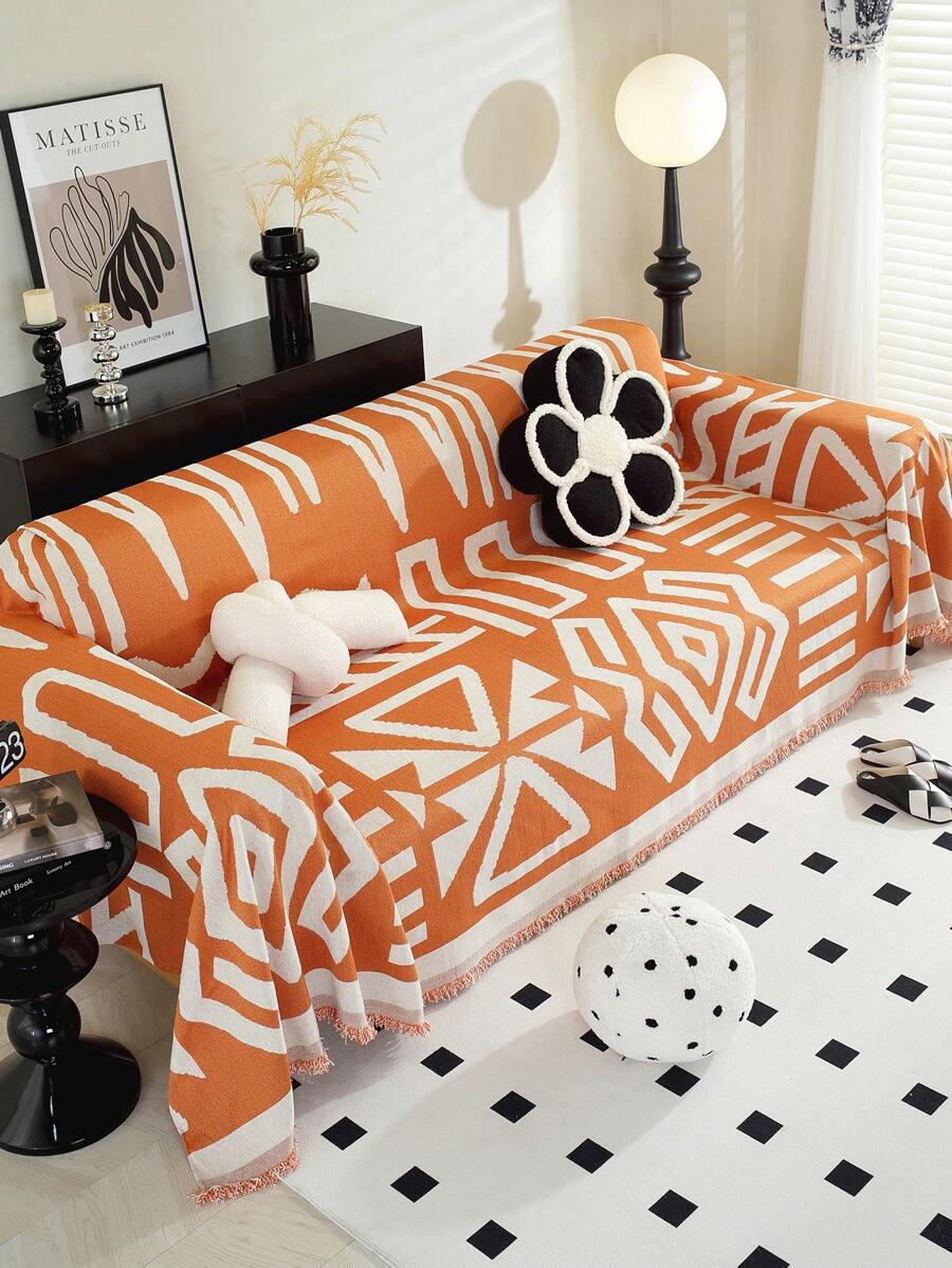 1 Miếng Phong cách Bohemian Chăn bọc Ghế sô pha , Chenille Chất vải , Tua Cạnh , Máy giặt được , Tất cả Mùa phổ cập - trái cam - Xem 1