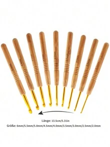 1 Conjunto De 9 Agulhas De Crochê Com Cabo De Madeira, 2,0-6,0mm, Kit De Ferramentas De Tricô De Crochê