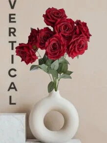 9-Head Roses Artificial Silk Flowers, Fake Roses With 43cm/17inch Long Stems Realistic Faux Rose Bouquets For Wedding Decorations Bridal Shower Floral Arrangements Party Home Table Decor Party Birthday,Valentine'S Day,Mother'S Day Gift Outdoor Decor - 紅色 - 查看 2
