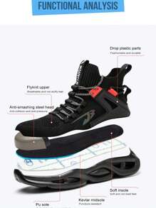 Men's Work Safety Shoes, High-Top Lace-Up, Sturdy Steel Toe Cap, Anti-Crush, Anti-Puncture, Anti-Skid, Breathable, Lightweight, Industrial Construction Outdoor Work Safety Boots, Suitable For All Seasons - Black - View 7