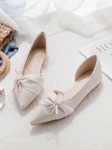 Women's Bow Pointy Toe Soft Bottom Loafer Shoes, French Side Hollow Breathable Flats, New Spring/Summer 2025 Versatile Soft Leather Slip-On Shoes