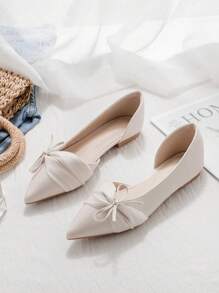 Women's Bow Pointy Toe Soft Bottom Loafer Shoes, French Side Hollow Breathable Flats, New Spring/Summer 2025 Versatile Soft Leather Slip-On Shoes