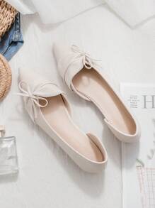 Women's Bow Pointy Toe Soft Bottom Loafer Shoes, French Side Hollow Breathable Flats, New Spring/Summer 2025 Versatile Soft Leather Slip-On Shoes