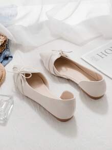 Women's Bow Pointy Toe Soft Bottom Loafer Shoes, French Side Hollow Breathable Flats, New Spring/Summer 2025 Versatile Soft Leather Slip-On Shoes