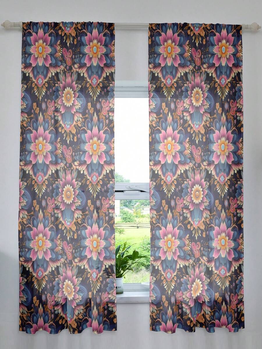 1片印花植物和花卉圖案的窗簾 - 非單色 - 查看 1