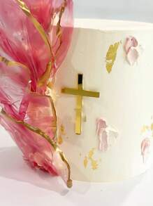 5 件/10 件基督教十字架蛋糕装饰亚克力蛋糕装饰 B Aby 洗礼圣餐主题派对装饰蛋糕派对用品 - 金色 - 查看 3