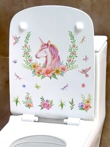 1入組獨角獸花圈壁貼和馬桶貼套裝,適用於浴室和馬桶座墊裝飾 - 彩色 - 查看 2