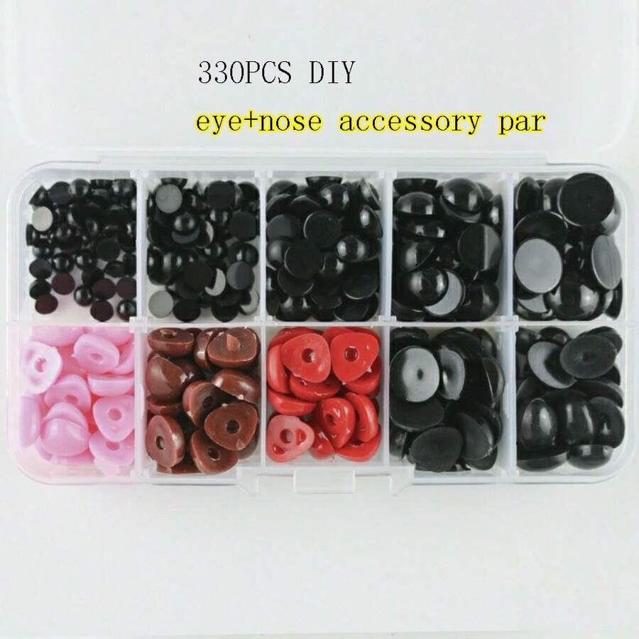 330pcs/Pack Diy Plush Toy Eyes And Nose Material, Including Black Flat Bottom Round Eyes, Colored Triangular Flat Bottom Nose - Multicolor - View 1