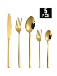 5/30pcs Gold Stainless Steel Cutlery Set, Including Knife, Fork, Spoon, Suitable For Home Kitchen And Restaurant,Kitchen,Christmas Gift,School Supplies - Gold - View 6