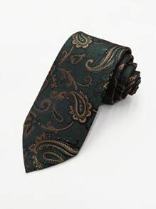 1 件男士时尚绿色圆点佩斯利和植物图案领带，适合正式场合和派对，工作领带