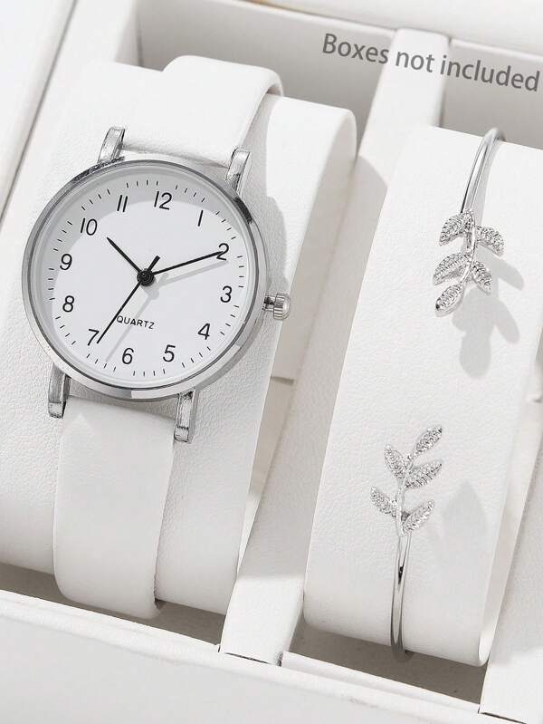 JasonRolls 2pcs Ladies Watch Women Watch & Bracelet Set Simple Fashion Quartz Watches With Leaf Charm Bracelet