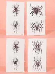 1套4片蜘蛛刺青貼紙,防水耐用,適用於男孩的手臂和脖子
