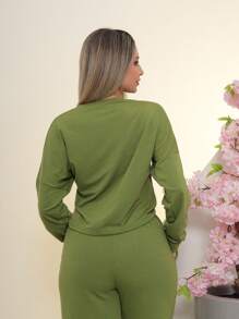 Women Two-Piece Outfits - Olive Green - View 4
