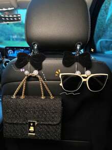 1入車用座椅背掛鉤：蝴蝶結設計，後座置物，多功能車內配件 - 黑色 - 查看 4