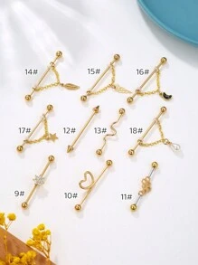 1pc Elegant New Arrivals Golden Yellow Industrial Piercing Jewelry 14G 316L Stainless Steel Flower Leaf Heart Wave Industrial Earrings 5A Stone For Women Men Chain Dangle Industrial Bar Piercing Cartilage Helix Piercing Earrings Industrial Barbell Body Piercing Jewelry For Party Daily Wear Valentines,Mom,Mother,Mother's Day,Gift - Multicolor - View 8