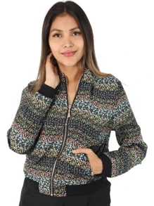 Cazadora tipo bómber, estampada con cremellera. - Negro - Ver 1