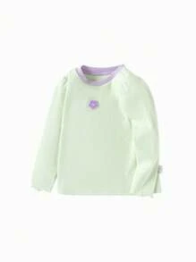 Balabala Toddler Girl Knitted Round V-Neck Long Sleeve T-Shirt