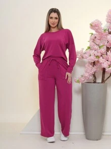Women Two-Piece Outfits - Rose Red - View 1